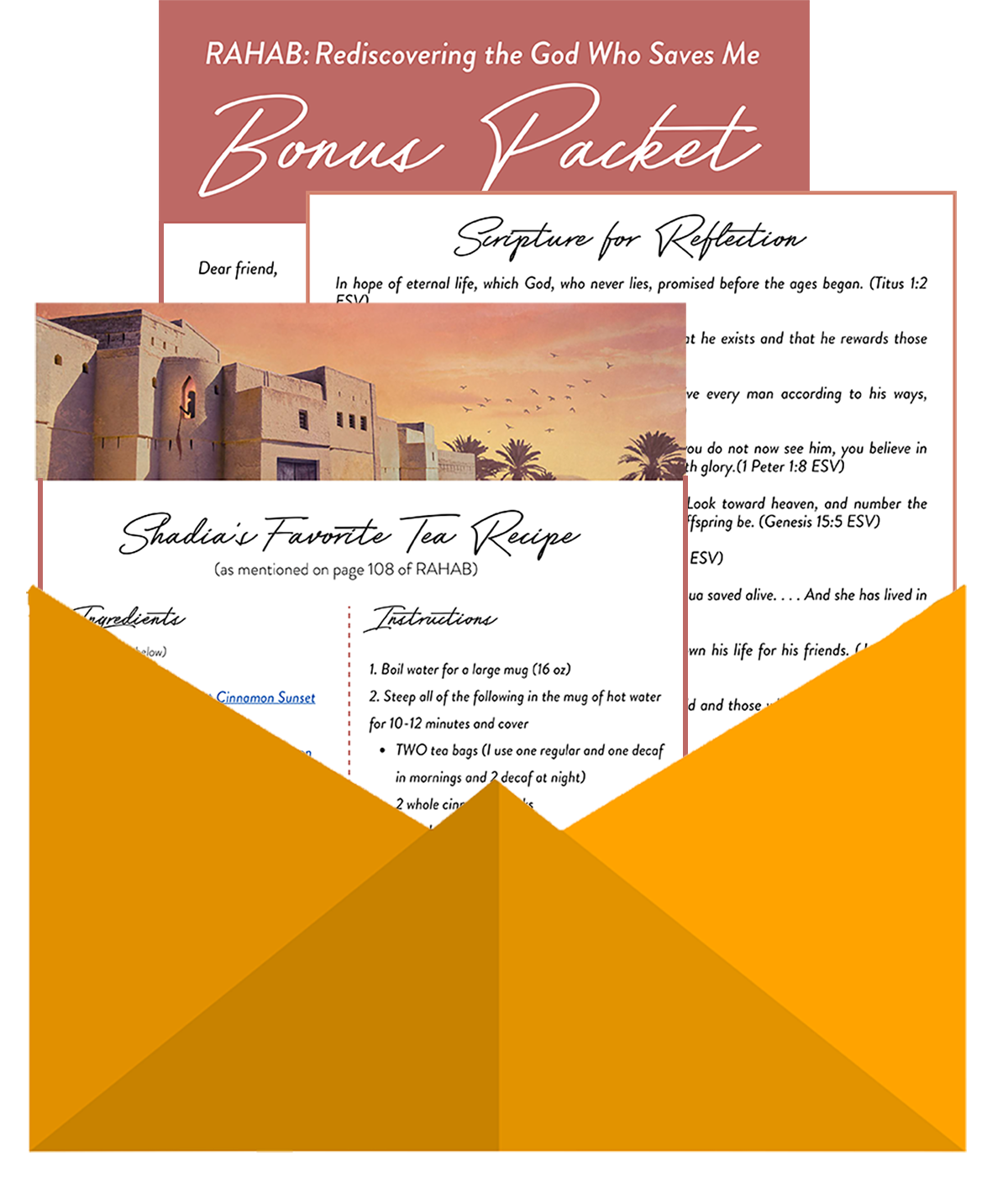 RAHAB Bonus Package in envelope online Bible study for HAGAR: Rediscovering the God Who Sees Me by Shadia Hrichi